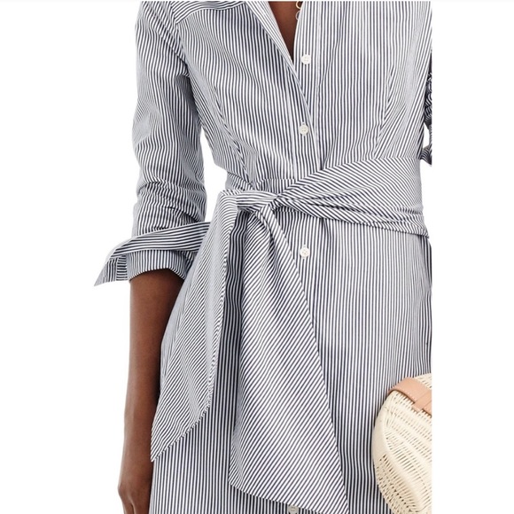 J Crew Striped Button Front Tie Waist Shirt Dress - Picture 2 of 13